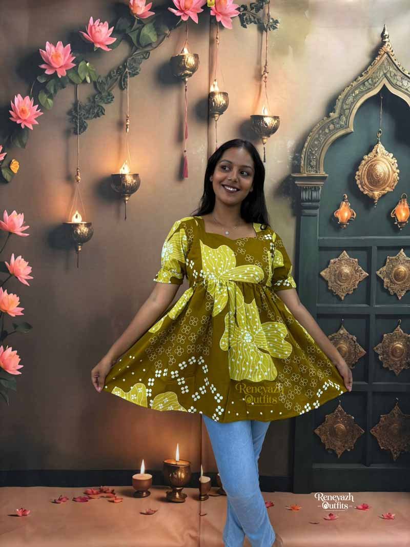 Olive Green Floral Print Peplum Feeding top