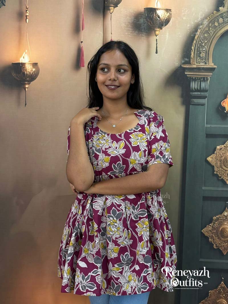 Maroon Blossom Printed Peplum Feeding top