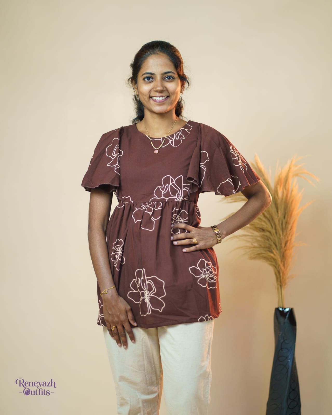 Feeding Peplum Top-Brown