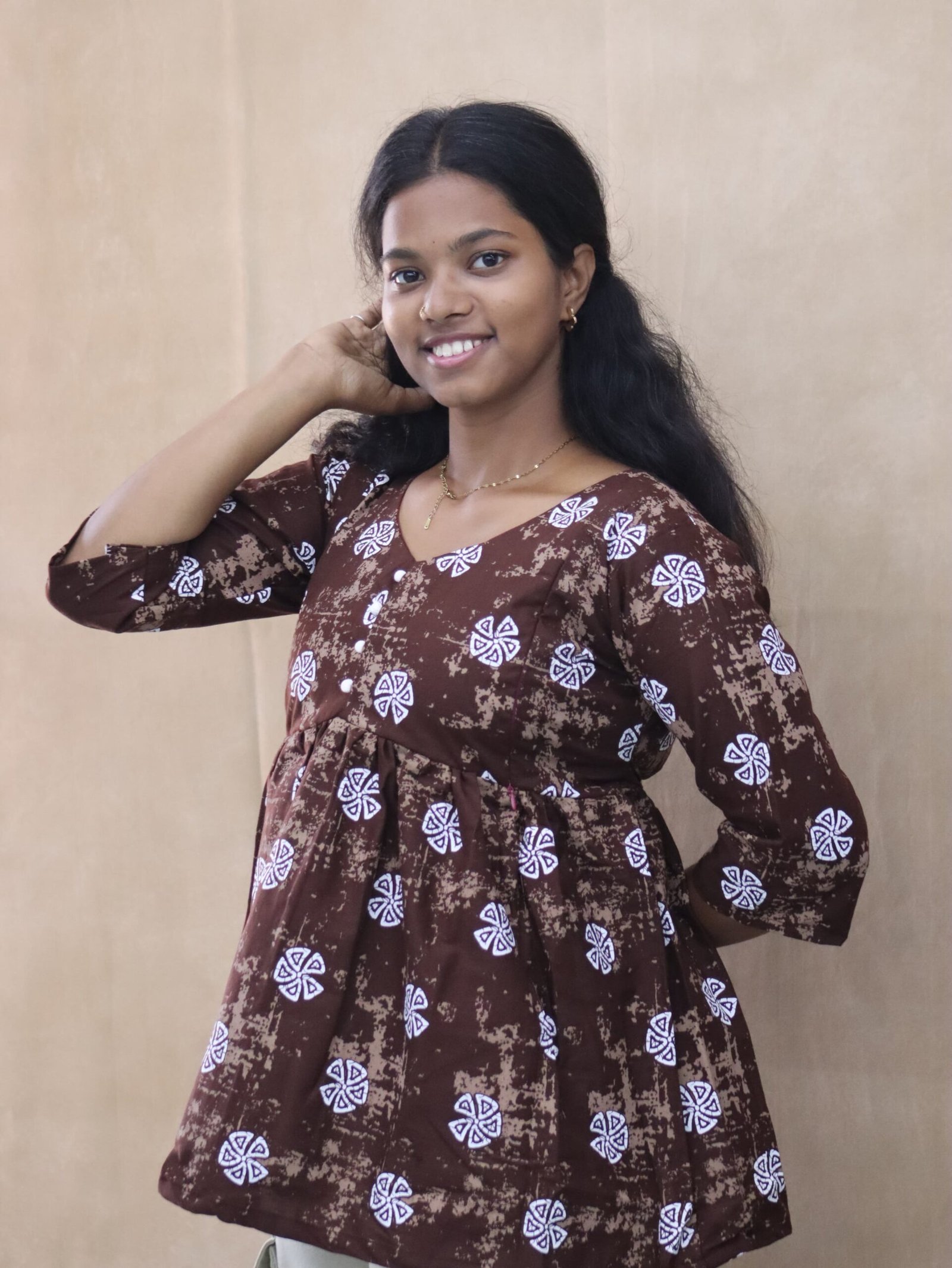 Feeding Peplum Top-Brown