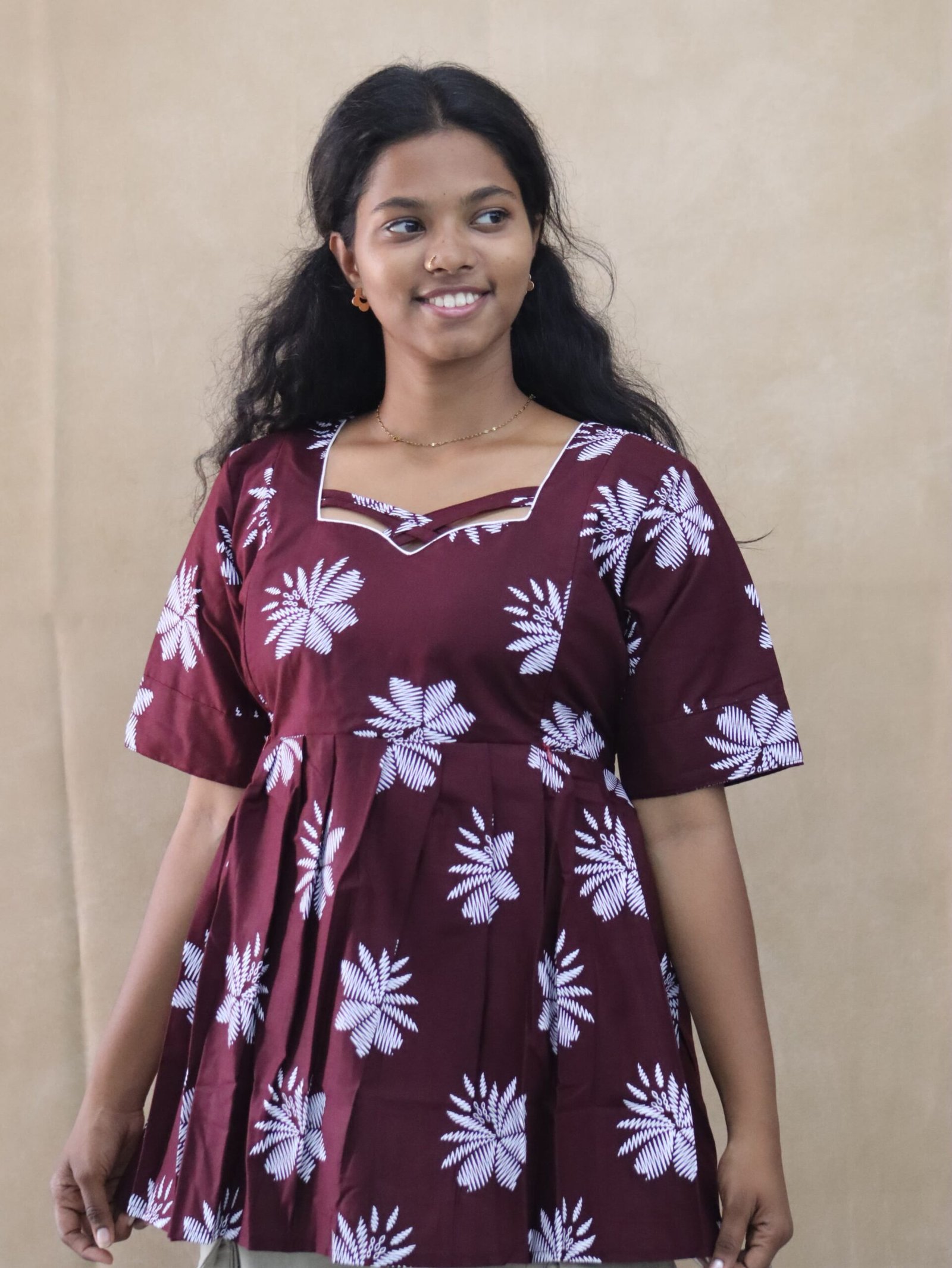Feeding Peplum Top-Maroon
