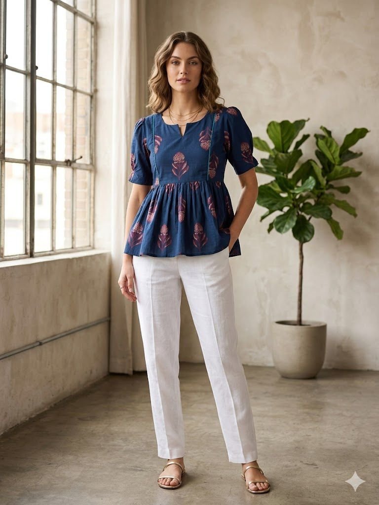 Feeding Peplum Top - Indigo Blue