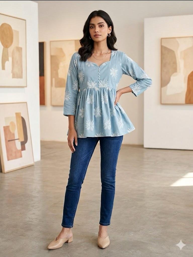 Feeding Peplum Top-Blue