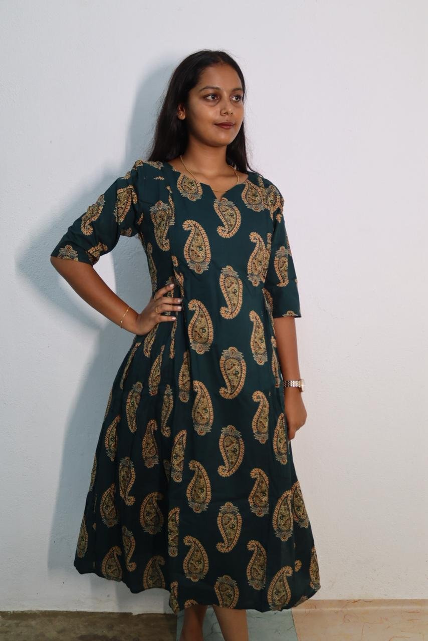 Feeding kurti - Trendy Peacock Green Everyday Wear Midi Dress