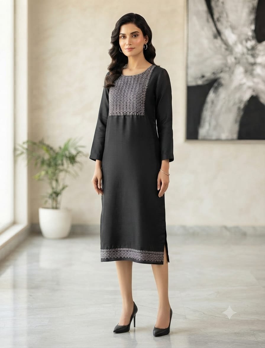 NF TOP - Black Silver Embroidery