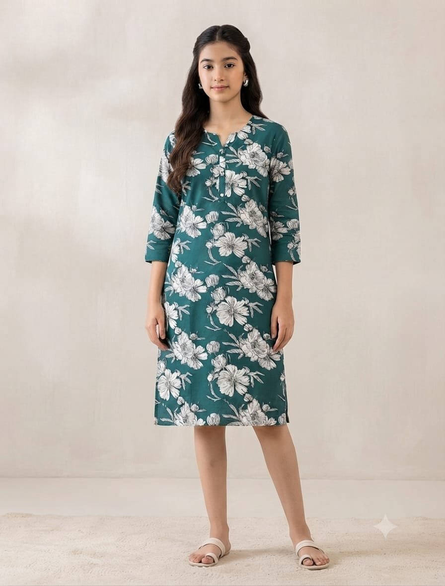 NF TOP - Green with White Flower