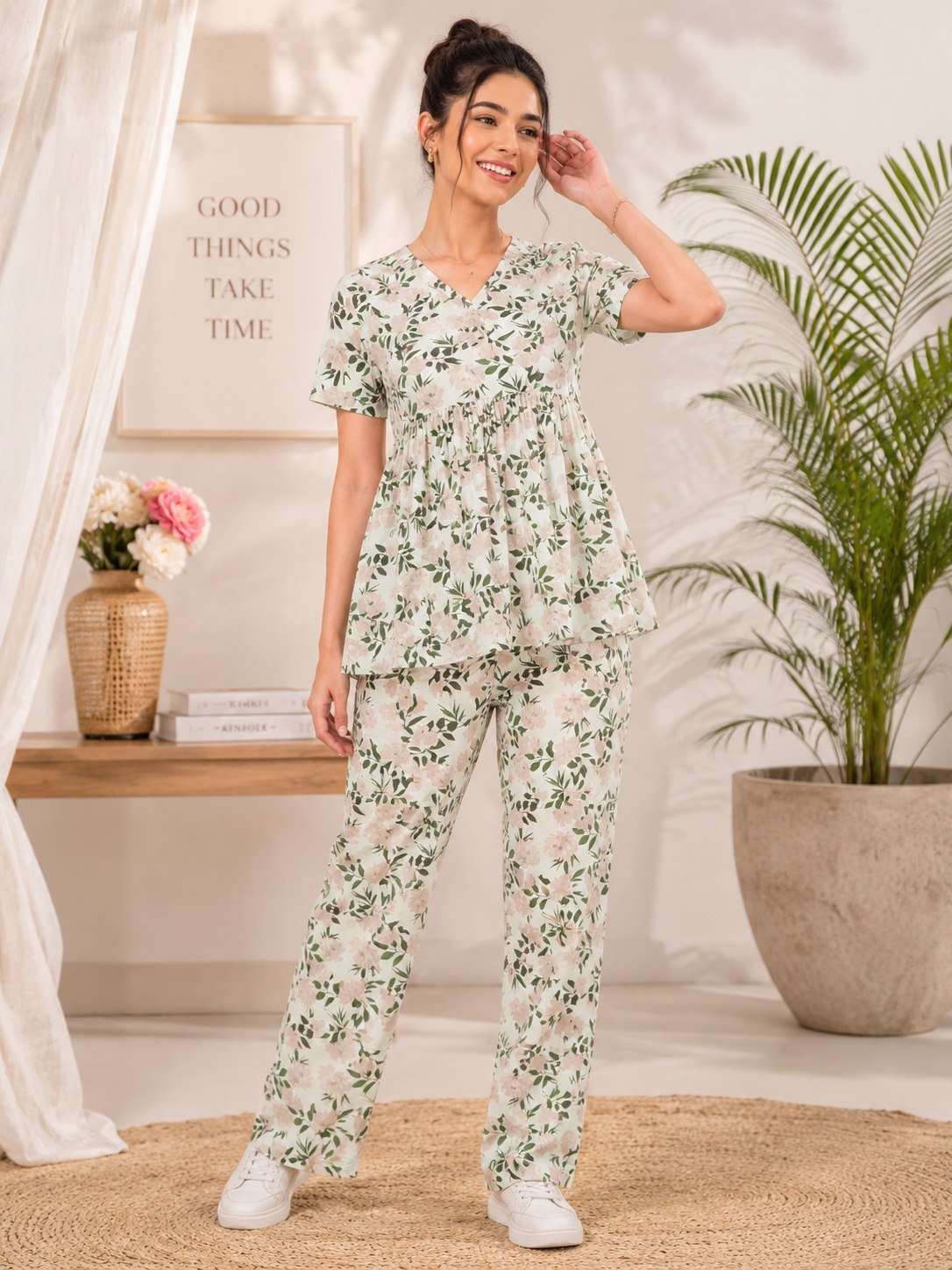 Peplum T-Shirt & Pant - Lite Green