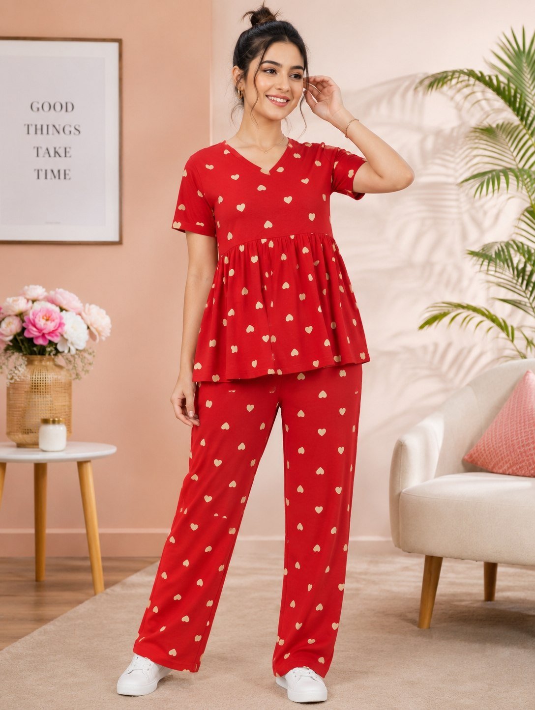 Peplum T-Shirt & Pant - Red