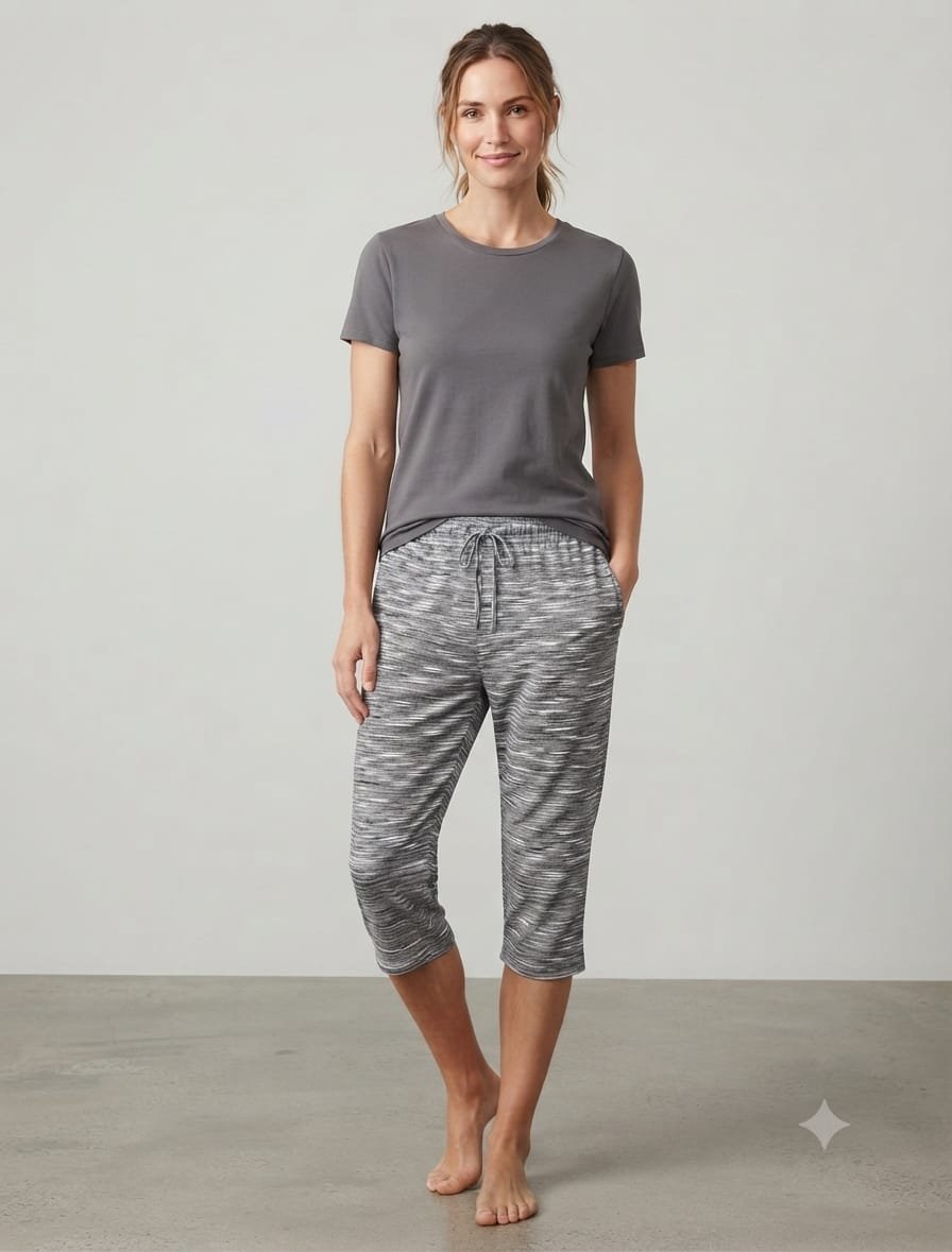 Knee Pant - Grey with lines