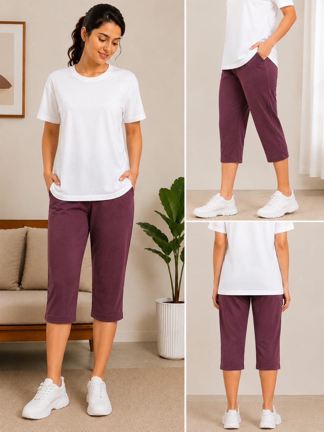 Calf length pant-Maroon
