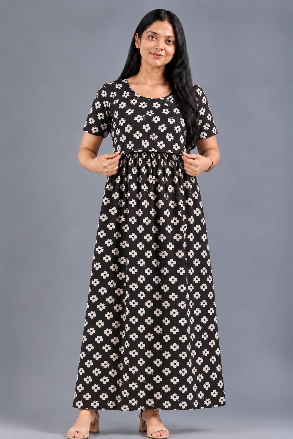 Premium Feeding Maternity - Black with Flower