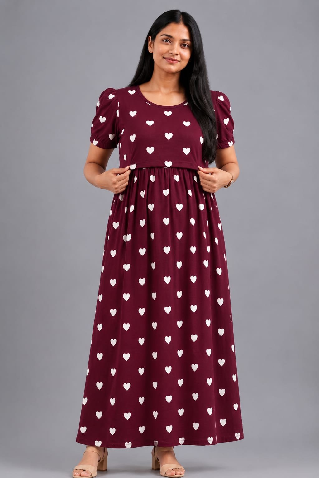 Premium Feeding Maternity - Marron with Heart Print
