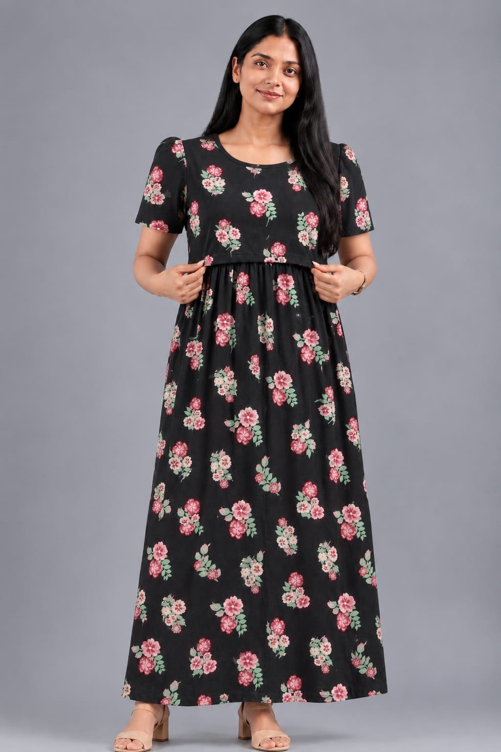 Premium Feeding Maternity - Black with Flowers