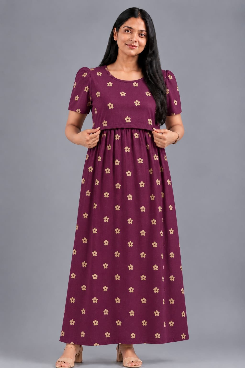 Premium Feeding Maternity - Maroon with little Flower