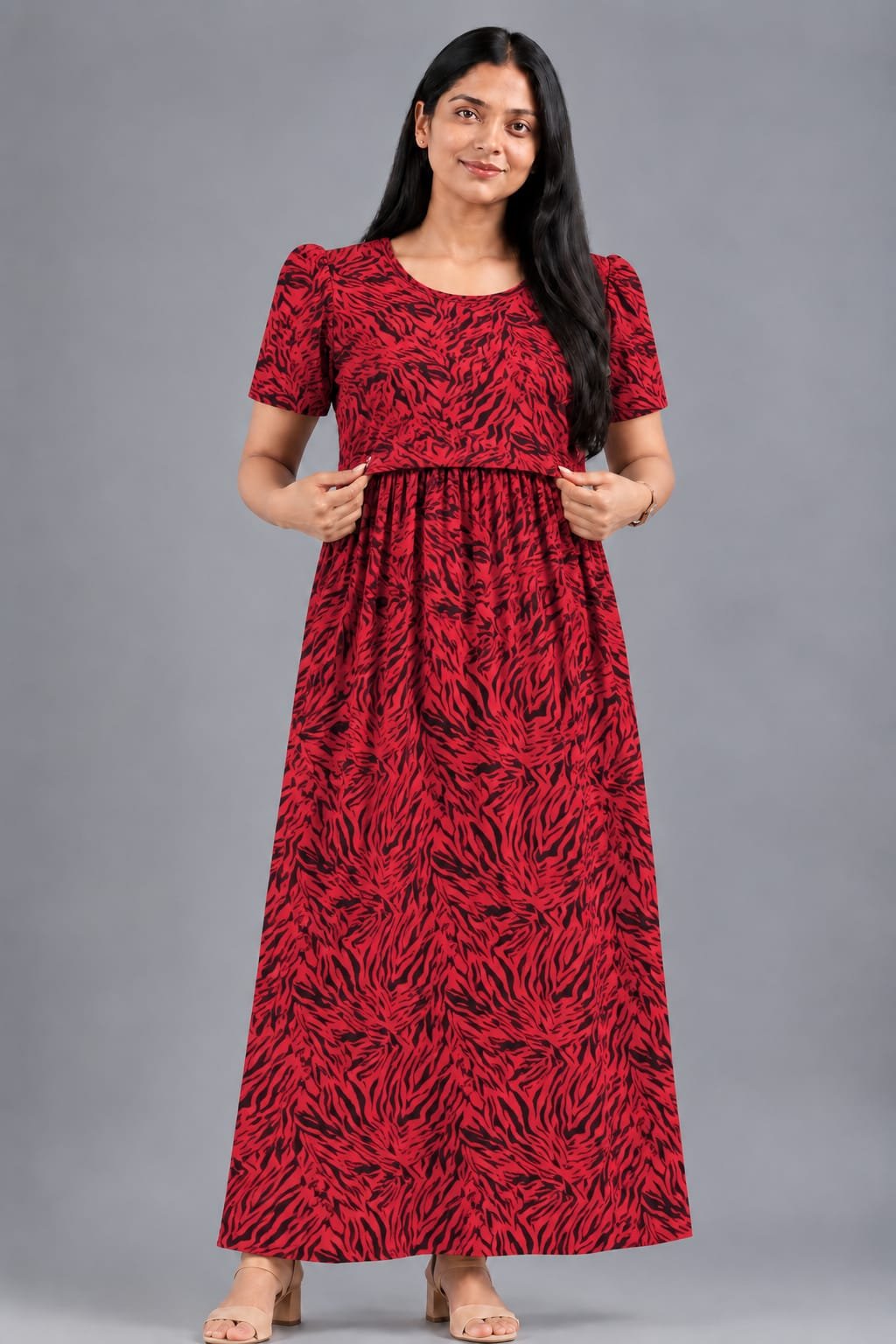Premium Feeding Maternity - Red with black wave line Print